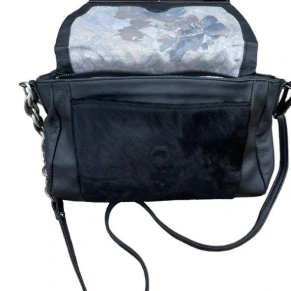 🔥Elliott Lucca Black Leather faux calf hair crocodile print half chain Bag - Picture 3 of 5